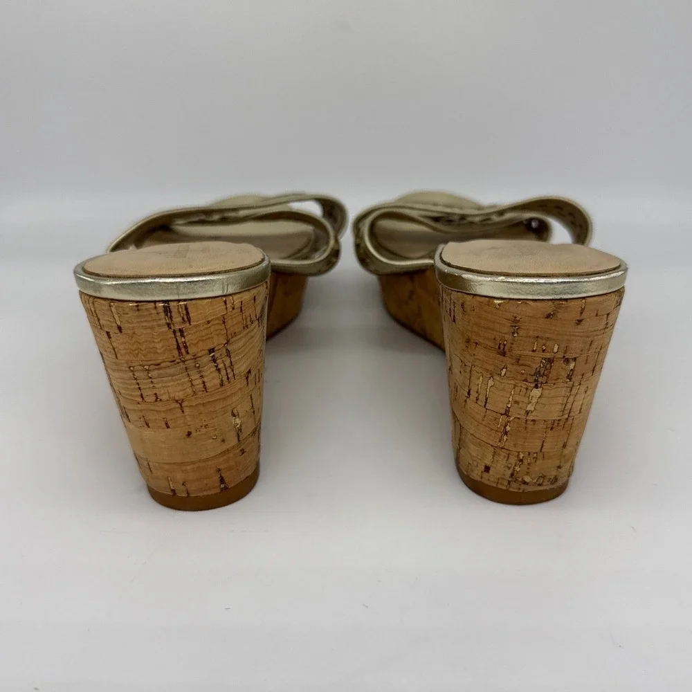 Kate Spade New York Gold Metallic‎ Lattice Cork Wedge Sandals Womens 10M